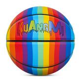 Bola de Basquetebol Colorida Arco-Íris Kuangmi Tamanho 7 (29.5"), Bola de PU Durável para Crianças, Jovens e Adultos, Jogo de Treino Interior e Exterior