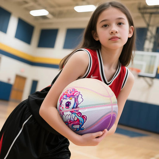 Kuangmi Unicorn Kids Basketball Size5 27.5", PU Leather Surface for Slip Resistance and Wear Resistance, Indoor/Outdoor