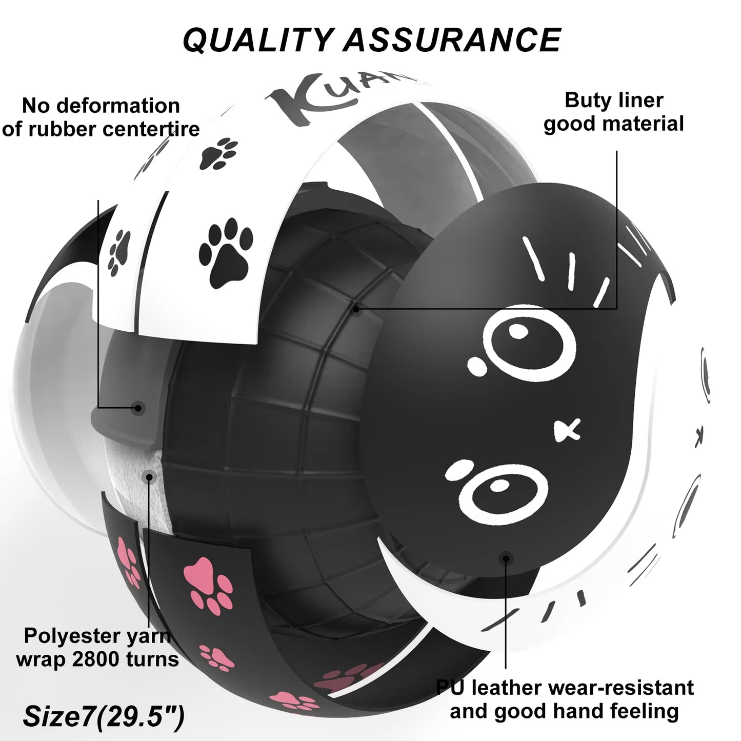 Kuangmi PU Basketball Tai Chi Design with Cute Cat Prints Indoor/Outdoor Use High Bounce & Anti-Slip Size7 29.5"