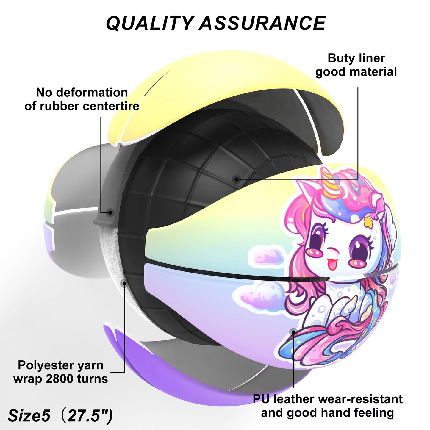 Kuangmi Unicorn Kids Basketball Size5 27.5", PU Leather Surface for Slip Resistance and Wear Resistance, Indoor/Outdoor