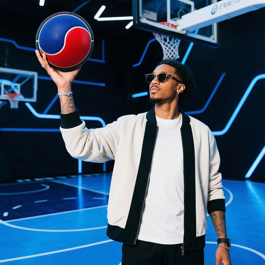 Kuangmi Tai Chi Basketball, Official Size 7 (29.5"), Unique Tai Chi Symbol Red and Blue Color Design, for Indoor & Outdoor