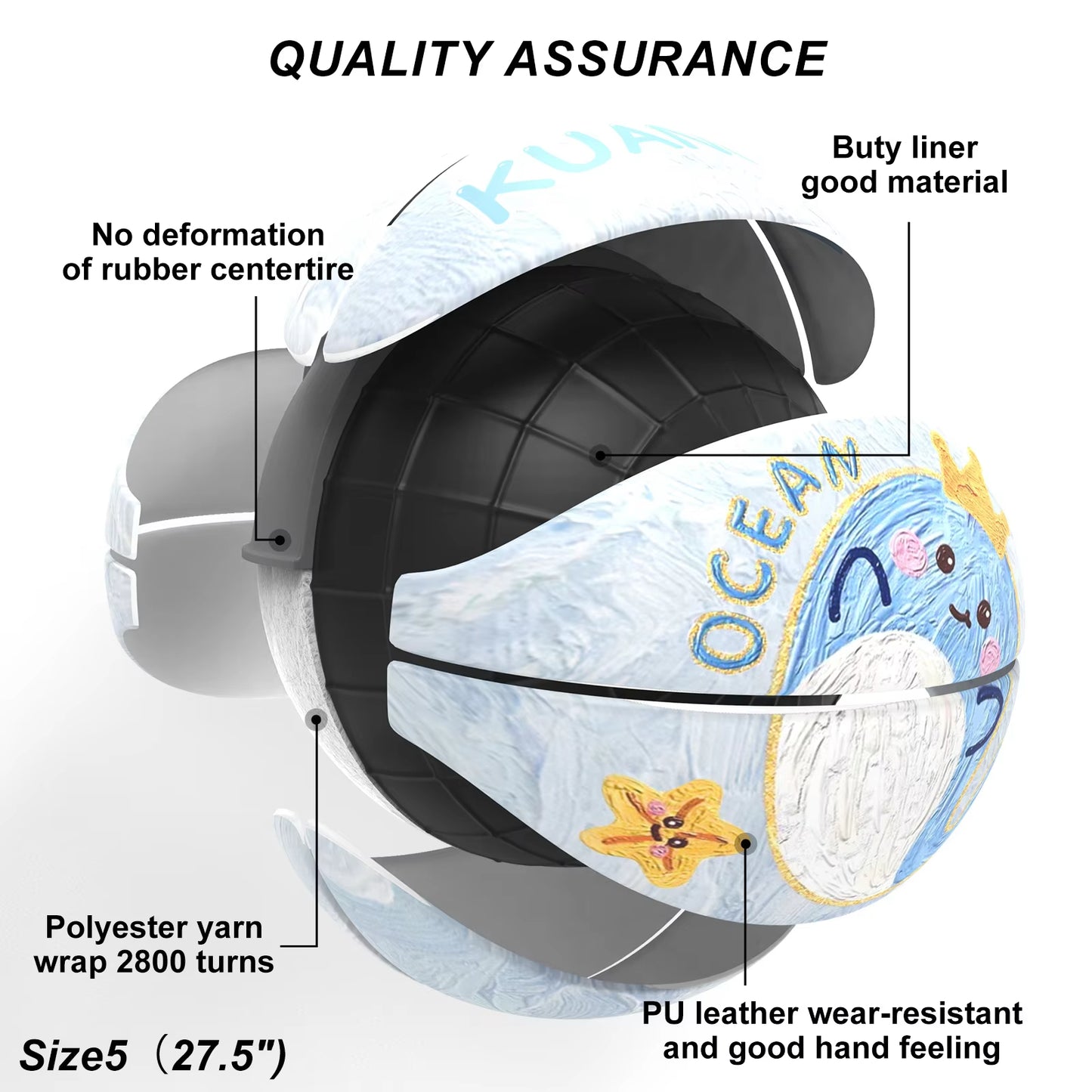 Kuangmi Whale Children's Basketball Size 5(27.5”)PU Material Durable Kids for Indoor Outdoor Play