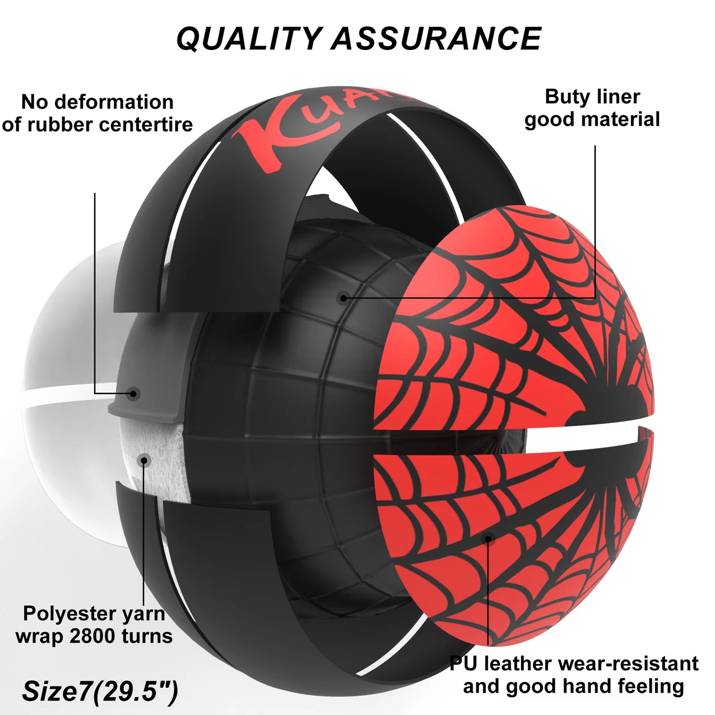 Kuangmi Black and Red Spider Pattern Basketball PU Anti-Slip Size 7 Competition and Training