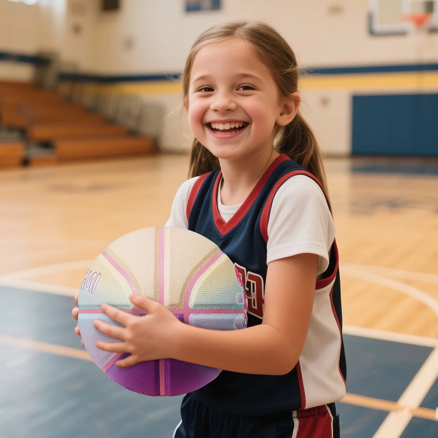 Kuangmi Unicorn Kids Basketball Size5 27.5", PU Leather Surface for Slip Resistance and Wear Resistance, Indoor/Outdoor