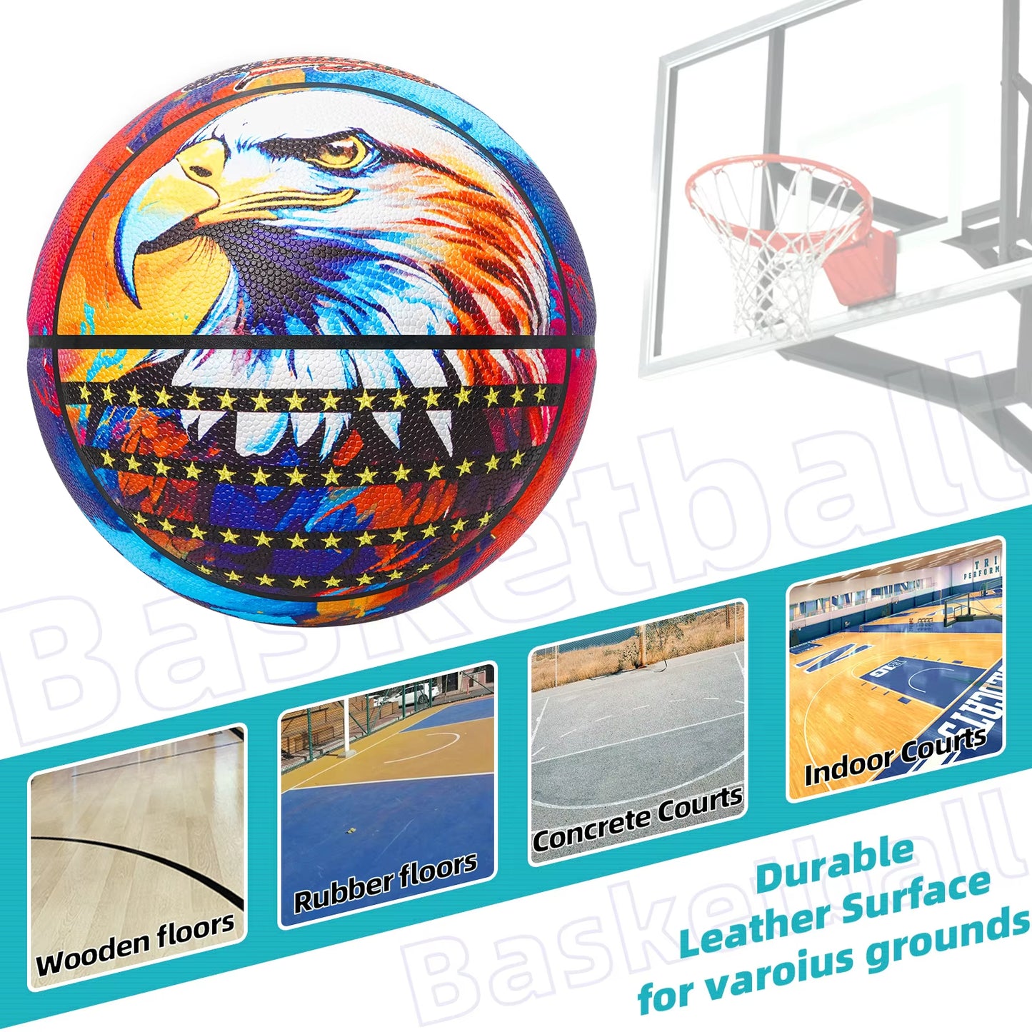 Kuangmi Sea Eagle Basketball PU Wear-resistant Anti-slip Indoor and Outdoor Competition Training Universal Size7 29.5"