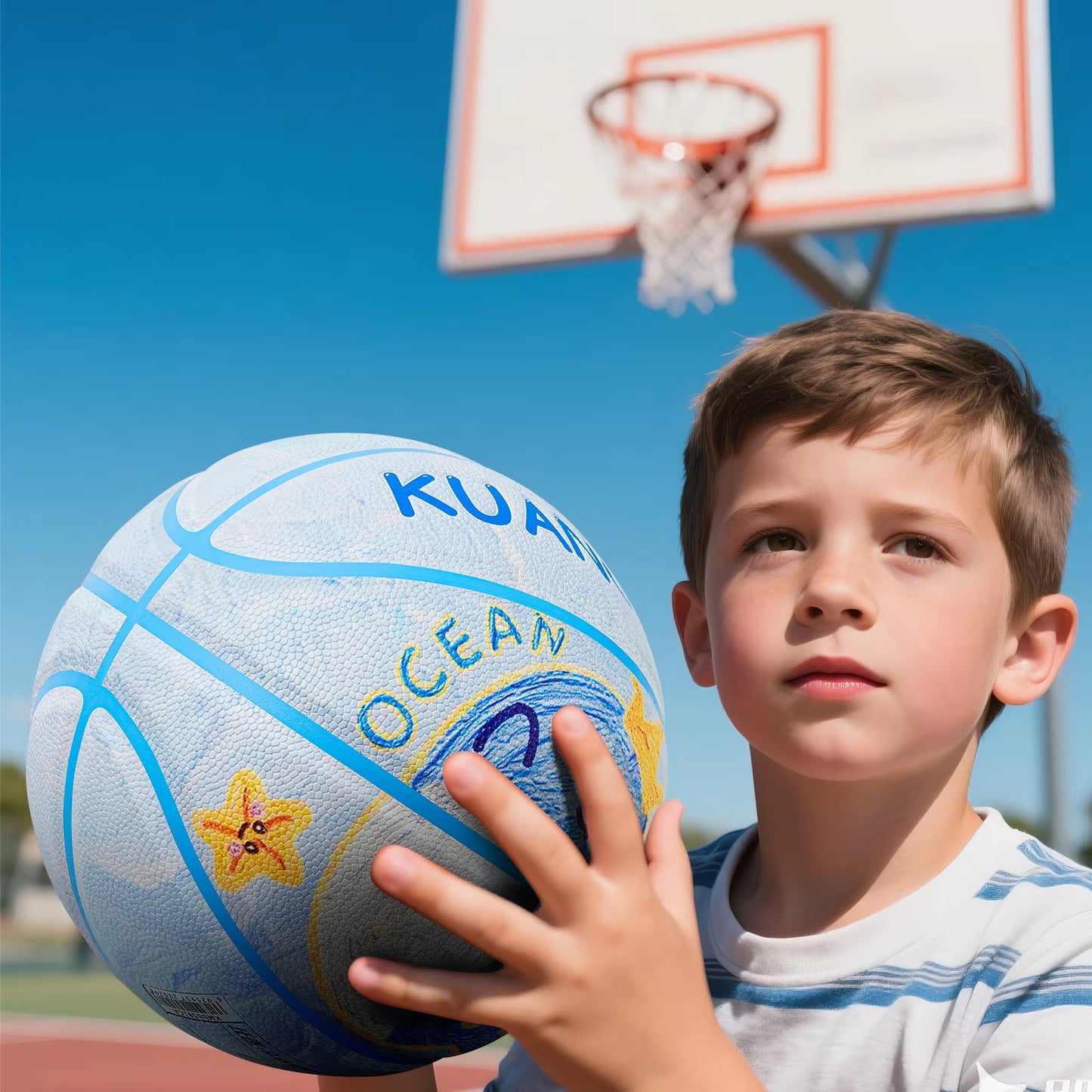 Kuangmi Whale Children's Basketball Size 5(27.5”)PU Material Durable Kids for Indoor Outdoor Play