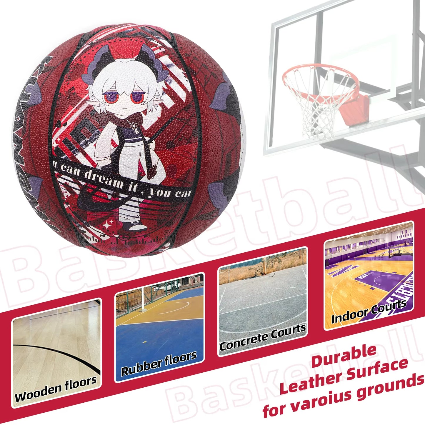 Kuangmi Anime Street Basketball, made of PU leather, is an official Size 7 streetball suitable for men, women and youth