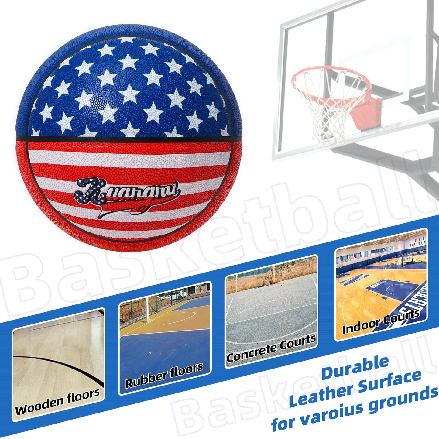 Kuangmi Size 7 PU Basketball - American Style, High-Quality Leather Feel, Excellent Grip for Indoor/Outdoor Training