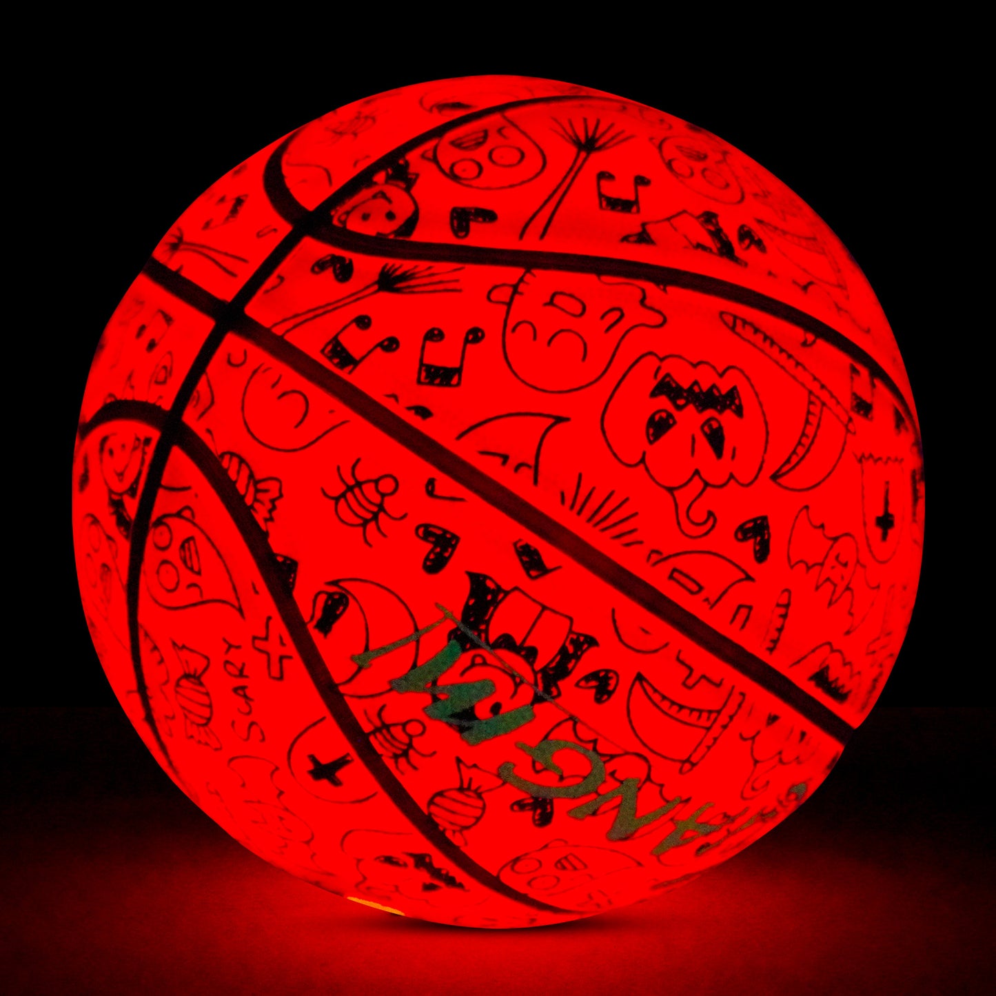 Kuangmi 2025 Halloween Basketball - Size 7 (29.5") Graffiti Design with Built-in LED Lights, Rubber Material, Light-Up on Bounce, Playable & Decorative
