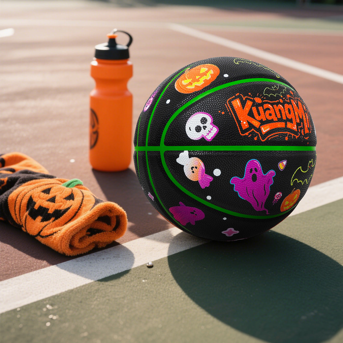 Kuangmi 2025 Halloween Themed Basketball Size 7 (29.5") - PU Material, Indoor & Outdoor Use, Perfect for Holiday Community Games & Decor