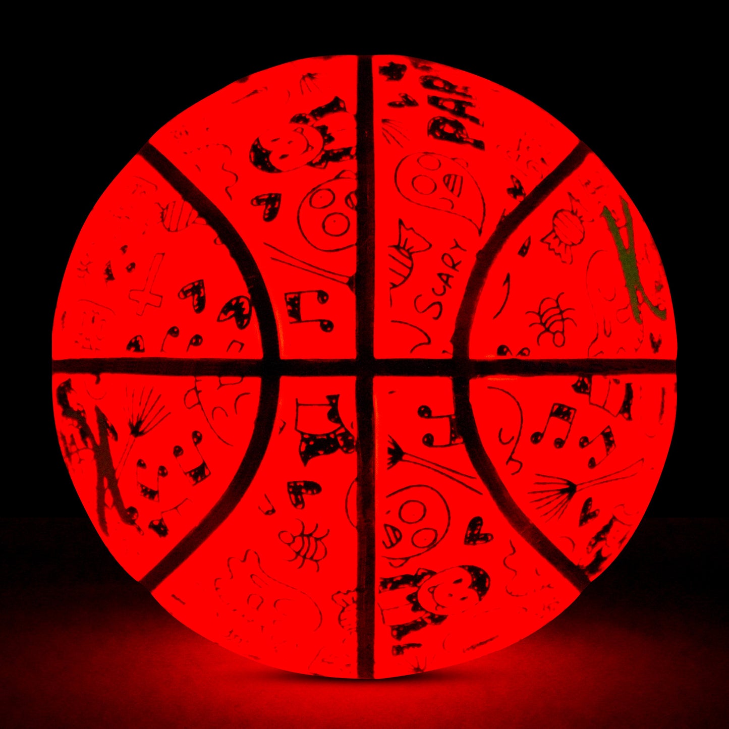 Kuangmi 2025 Halloween Basketball - Size 7 (29.5") Graffiti Design with Built-in LED Lights, Rubber Material, Light-Up on Bounce, Playable & Decorative