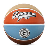 Front view of Kuangmi American Style Indoor/Outdoor Premium Rubber Basketball Dark Blue-Orange Size 7