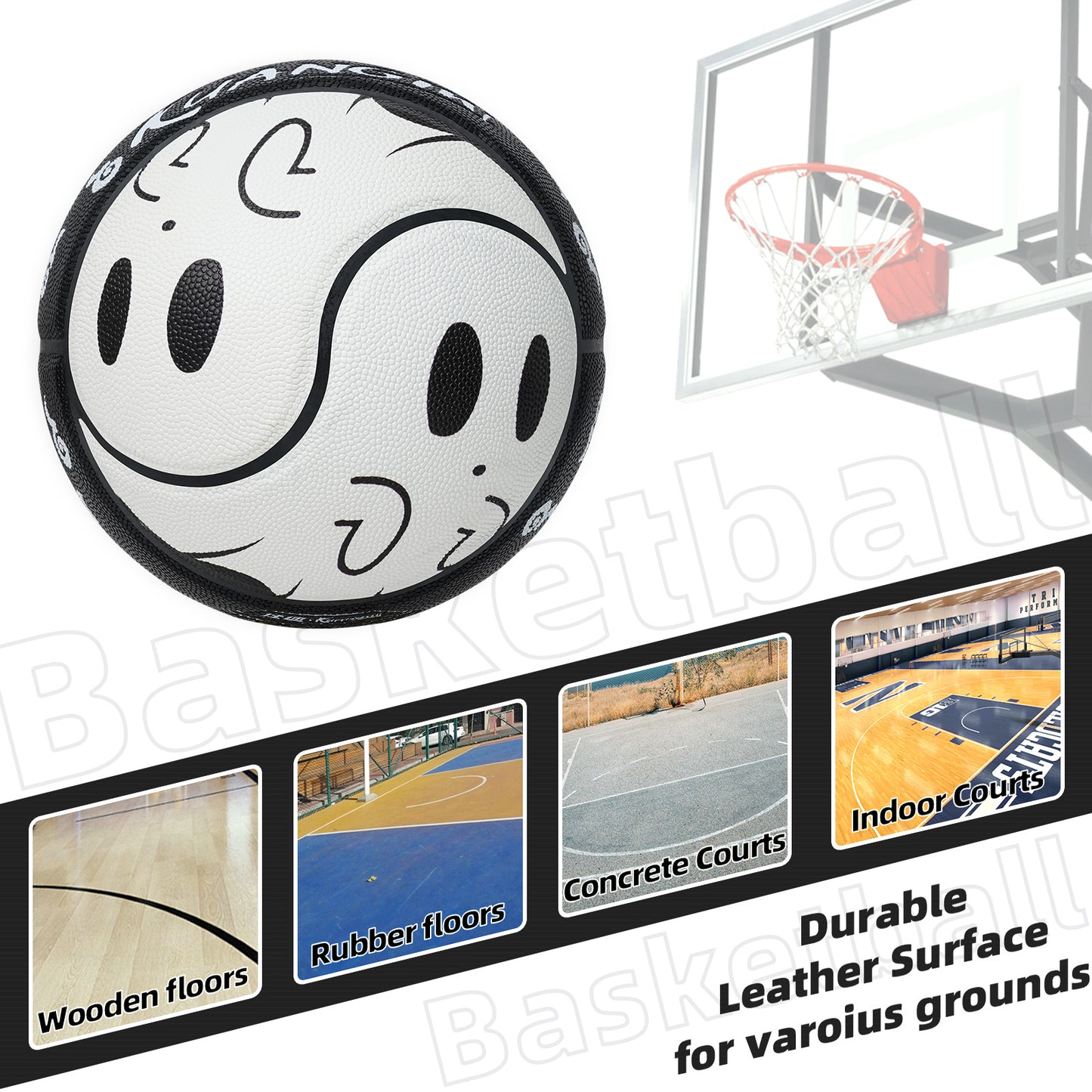 Balón de baloncesto fantasma Kuangmi que brilla en la oscuridad, talla 7, con elementos de Tai Chi