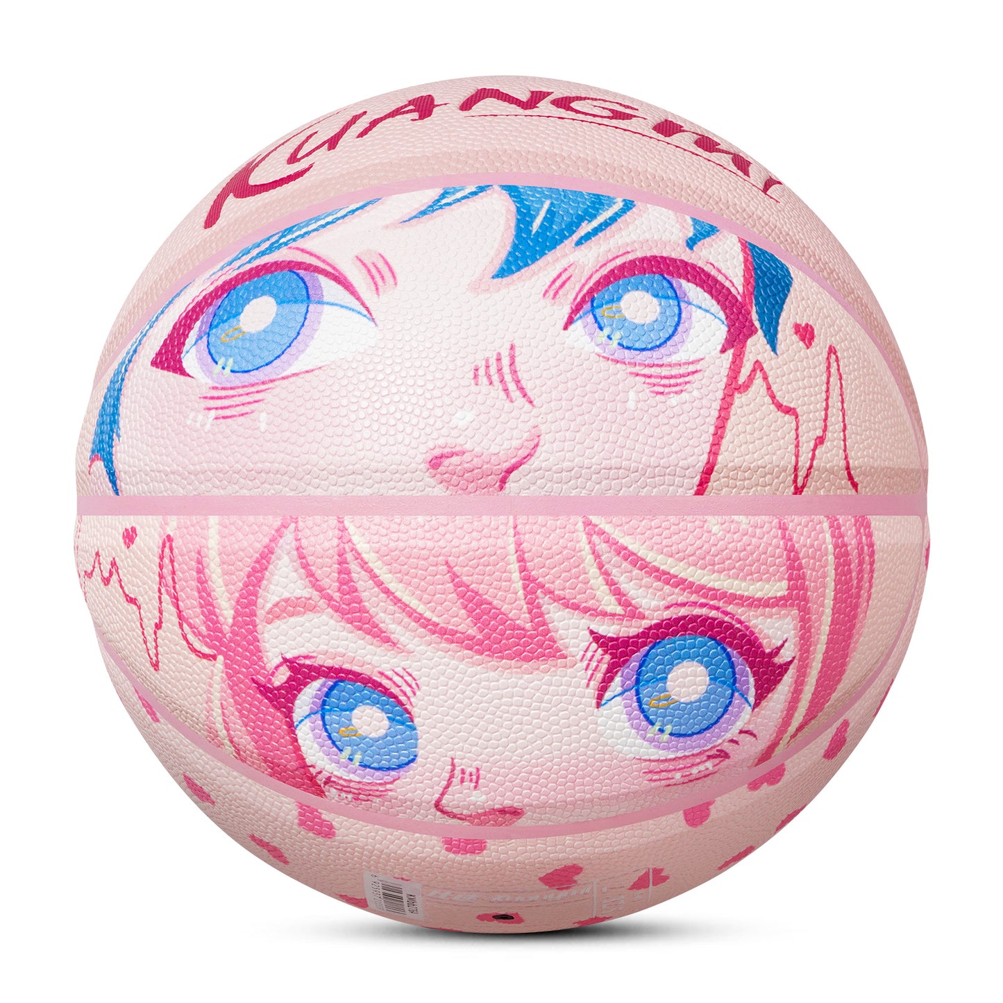 Kuangmi Pink Anime Pattern Basketball Size 7(29.5“), Durable PU Ball for Kids Youth Adults, Indoor Outdoor Training Game