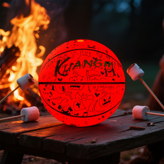 Kuangmi 2025 Halloween Basketball - Size 7 (29.5") Graffiti Design with Built-in LED Lights, Rubber Material, Light-Up on Bounce, Playable & Decorative