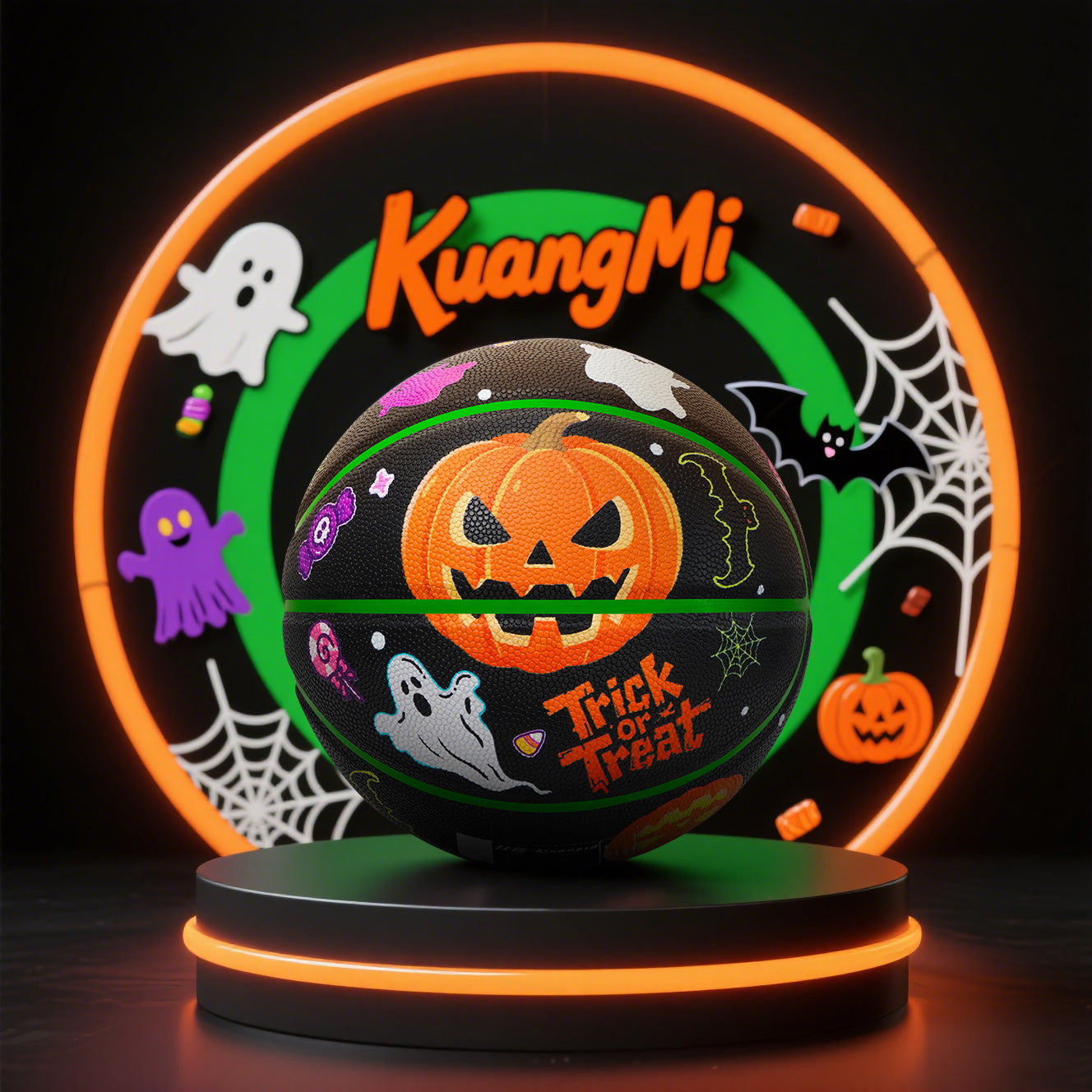Kuangmi 2025 Halloween Themed Basketball Size 7 (29.5") - PU Material, Indoor & Outdoor Use, Perfect for Holiday Community Games & Decor