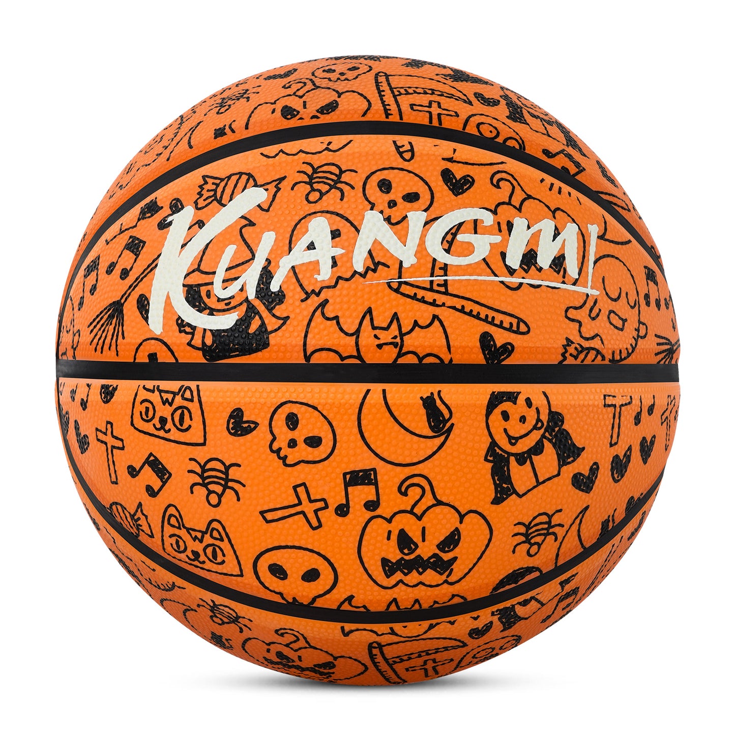 Kuangmi 2025 Halloween Basketball - Size 7 (29.5") Graffiti Design with Built-in LED Lights, Rubber Material, Light-Up on Bounce, Playable & Decorative