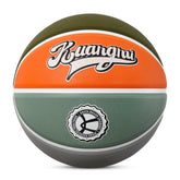 Front view of Kuangmi American Style Indoor/Outdoor Premium Rubber Basketball Dark Green Orange Size 7