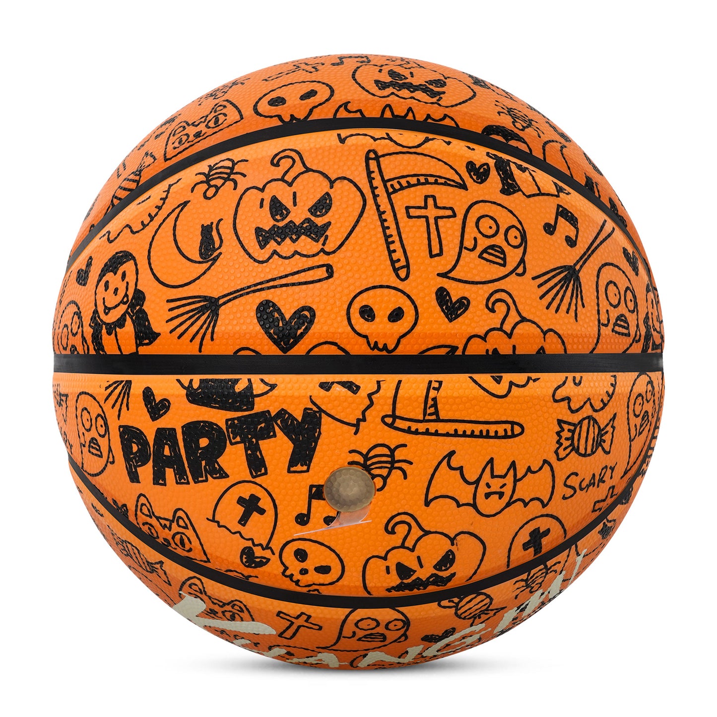 Kuangmi 2025 Halloween Basketball - Size 7 (29.5") Graffiti Design with Built-in LED Lights, Rubber Material, Light-Up on Bounce, Playable & Decorative