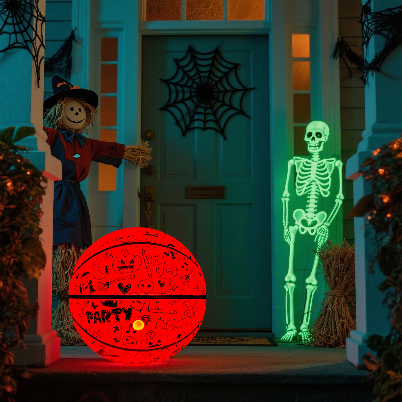 Kuangmi 2025 Halloween Basketball - Size 7 (29.5") Graffiti Design with Built-in LED Lights, Rubber Material, Light-Up on Bounce, Playable & Decorative
