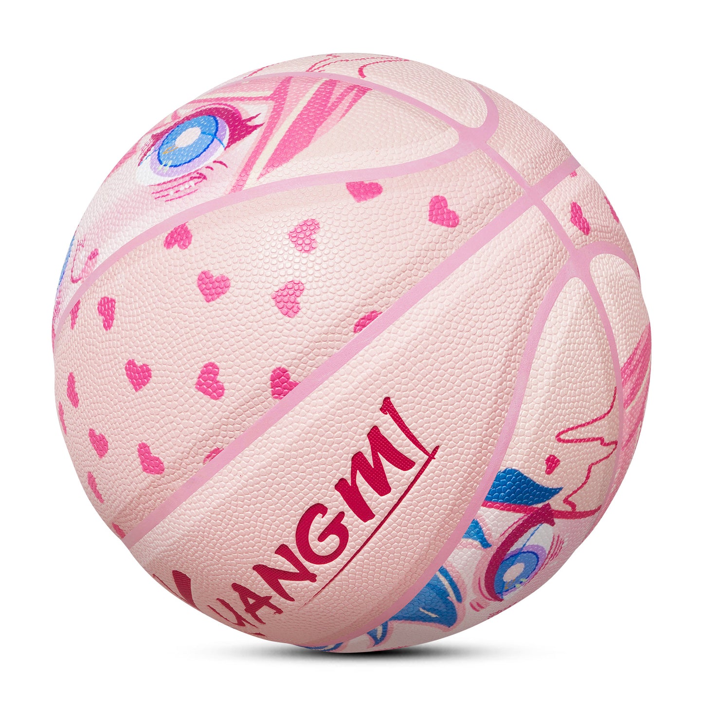 Kuangmi Pink Anime Pattern Basketball Size 7(29.5“), Durable PU Ball for Kids Youth Adults, Indoor Outdoor Training Game