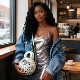 Saco de Basquetebol e Bolsa de Mão com Estampa de Estrelas Preto e Branco Tamanho 7