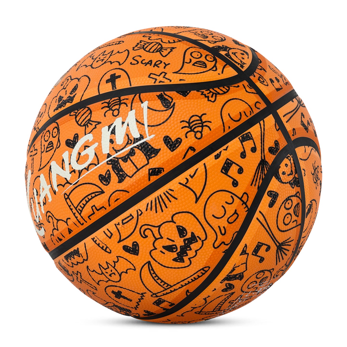 Kuangmi 2025 Halloween Basketball - Size 7 (29.5") Graffiti Design with Built-in LED Lights, Rubber Material, Light-Up on Bounce, Playable & Decorative