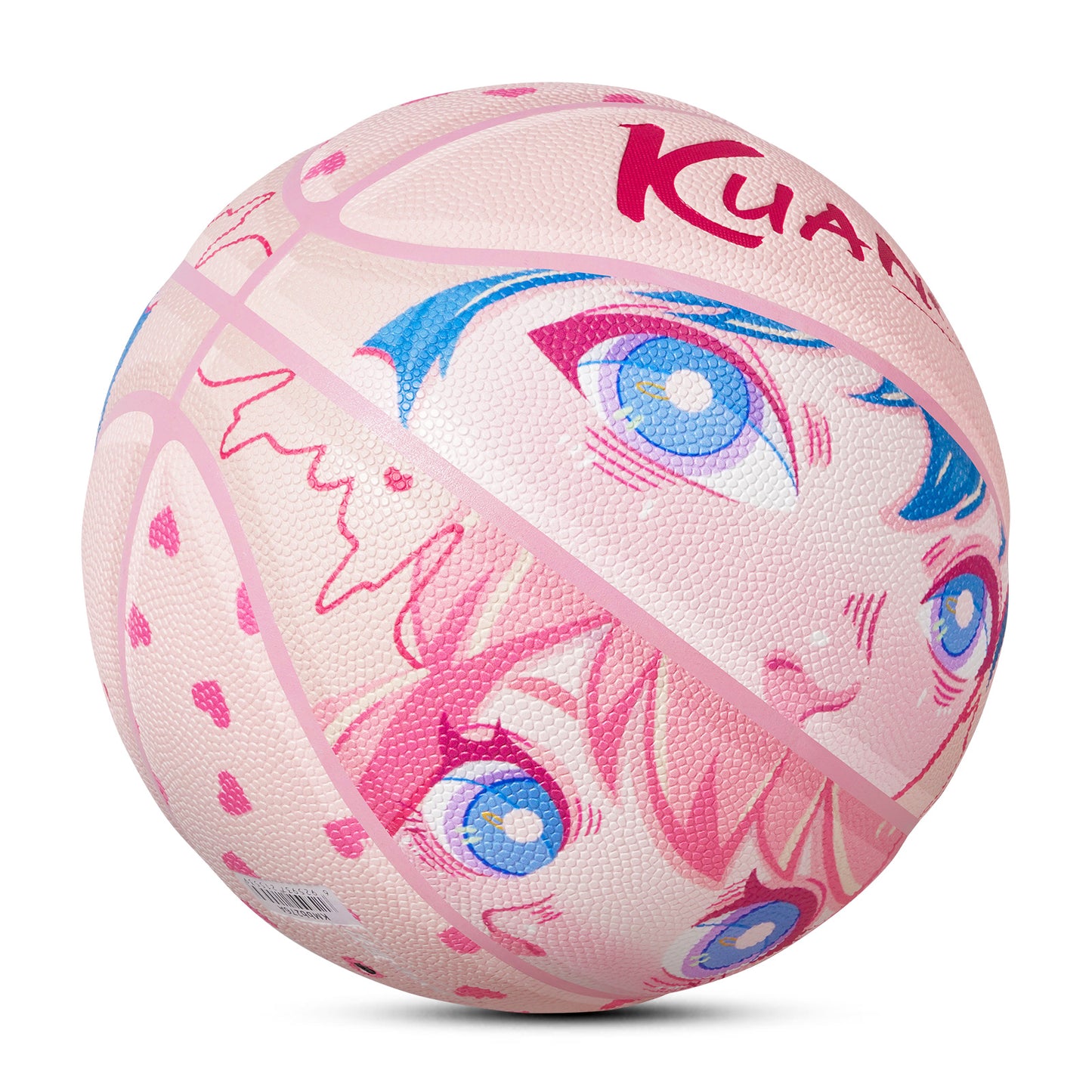 Kuangmi Pink Anime Pattern Basketball Size 7(29.5“), Durable PU Ball for Kids Youth Adults, Indoor Outdoor Training Game