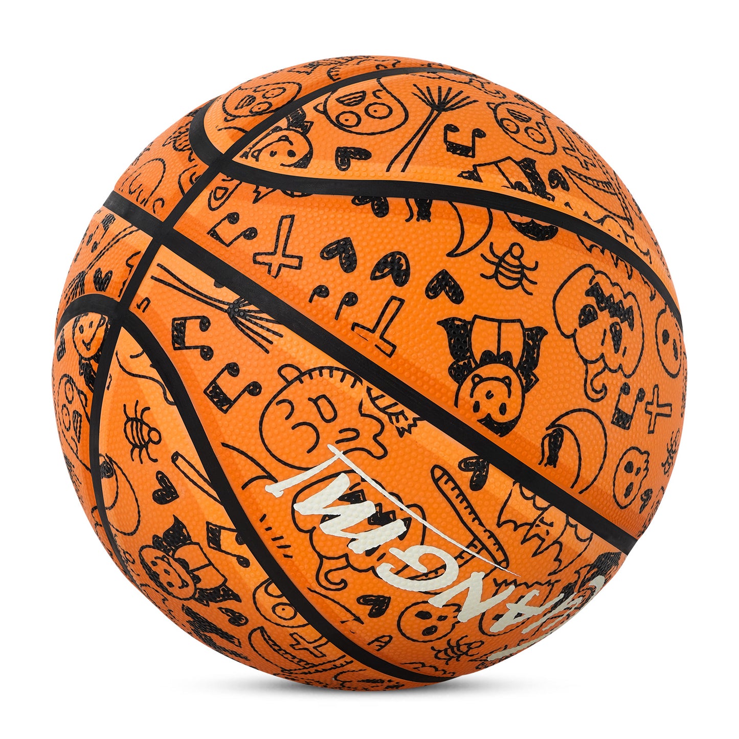 Kuangmi 2025 Halloween Basketball - Size 7 (29.5") Graffiti Design with Built-in LED Lights, Rubber Material, Light-Up on Bounce, Playable & Decorative