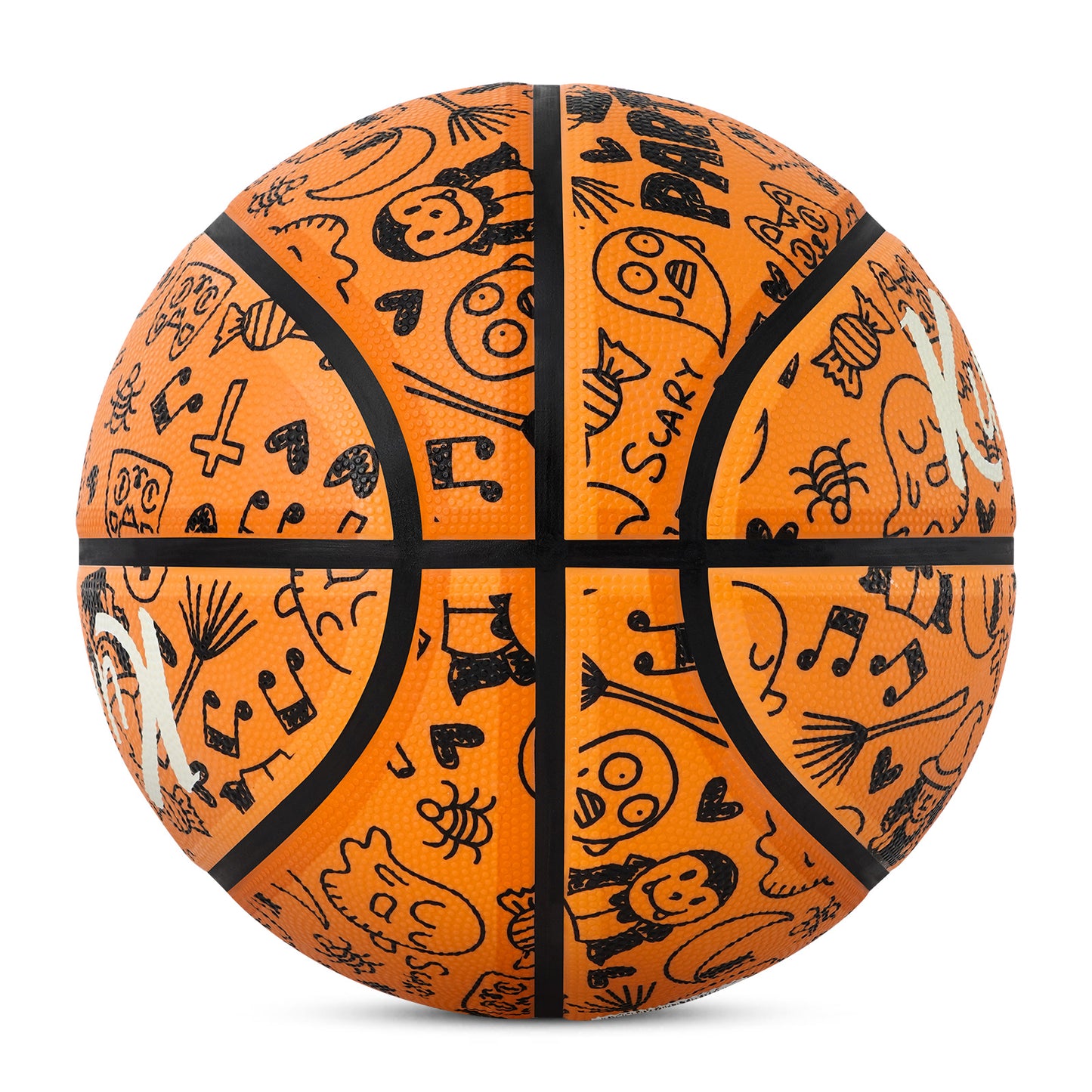 Kuangmi 2025 Halloween Basketball - Size 7 (29.5") Graffiti Design with Built-in LED Lights, Rubber Material, Light-Up on Bounce, Playable & Decorative