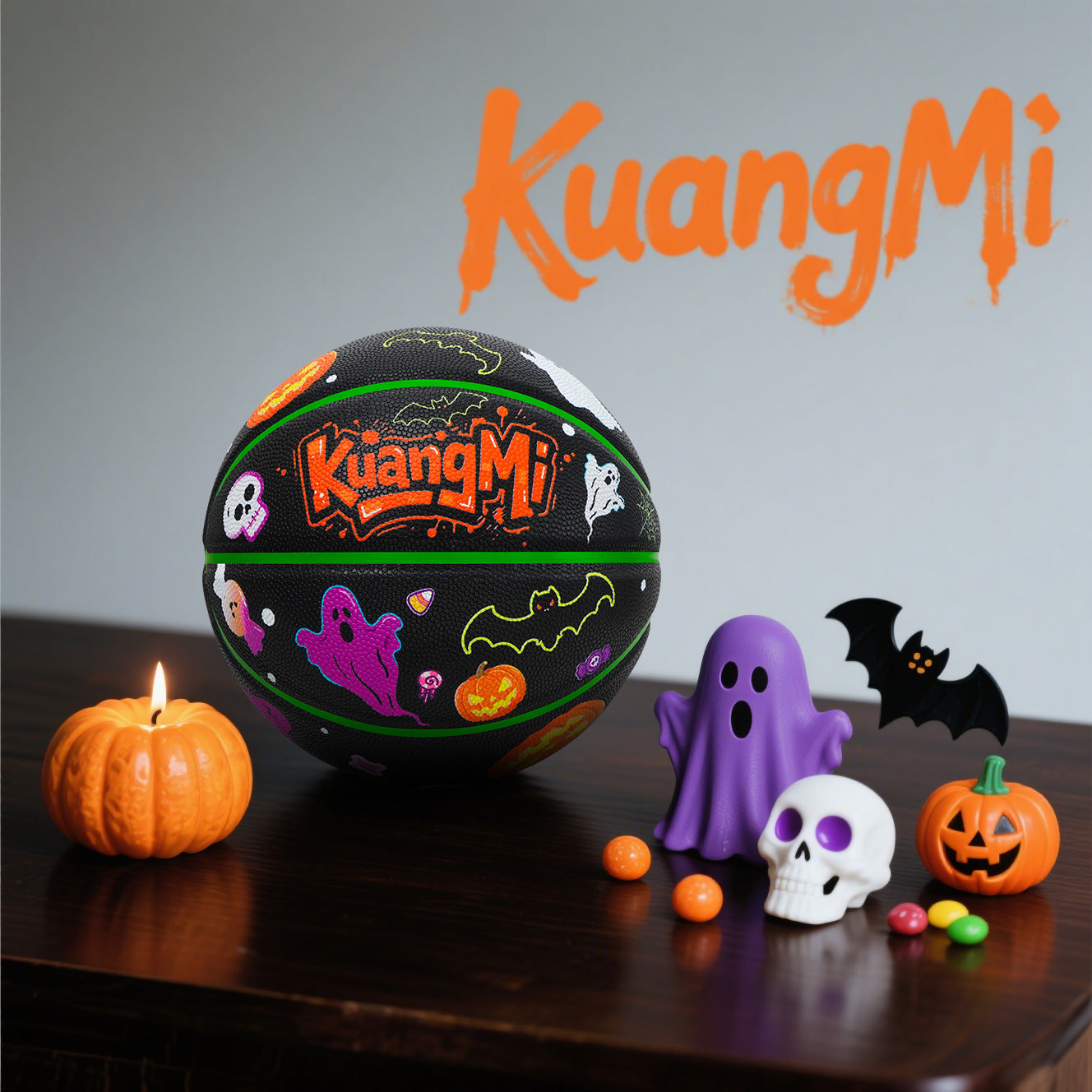 Kuangmi 2025 Halloween Themed Basketball Size 7 (29.5") - PU Material, Indoor & Outdoor Use, Perfect for Holiday Community Games & Decor