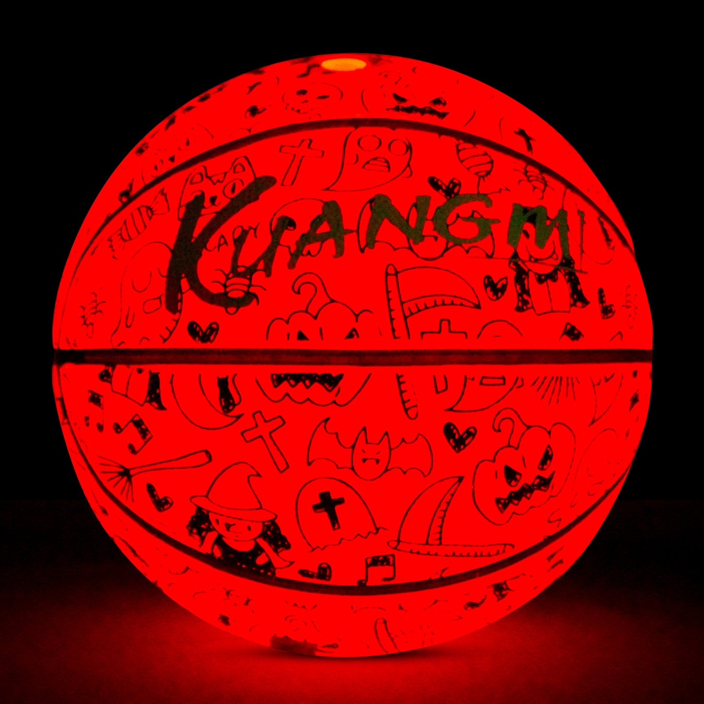 Kuangmi 2025 Halloween Basketball - Size 7 (29.5") Graffiti Design with Built-in LED Lights, Rubber Material, Light-Up on Bounce, Playable & Decorative
