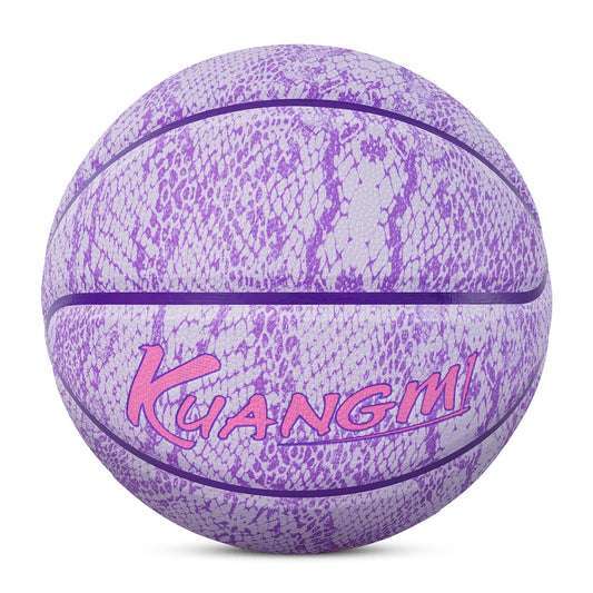 The front side of Kuangmi Purple Snake Print Basketball leans towards the picture below