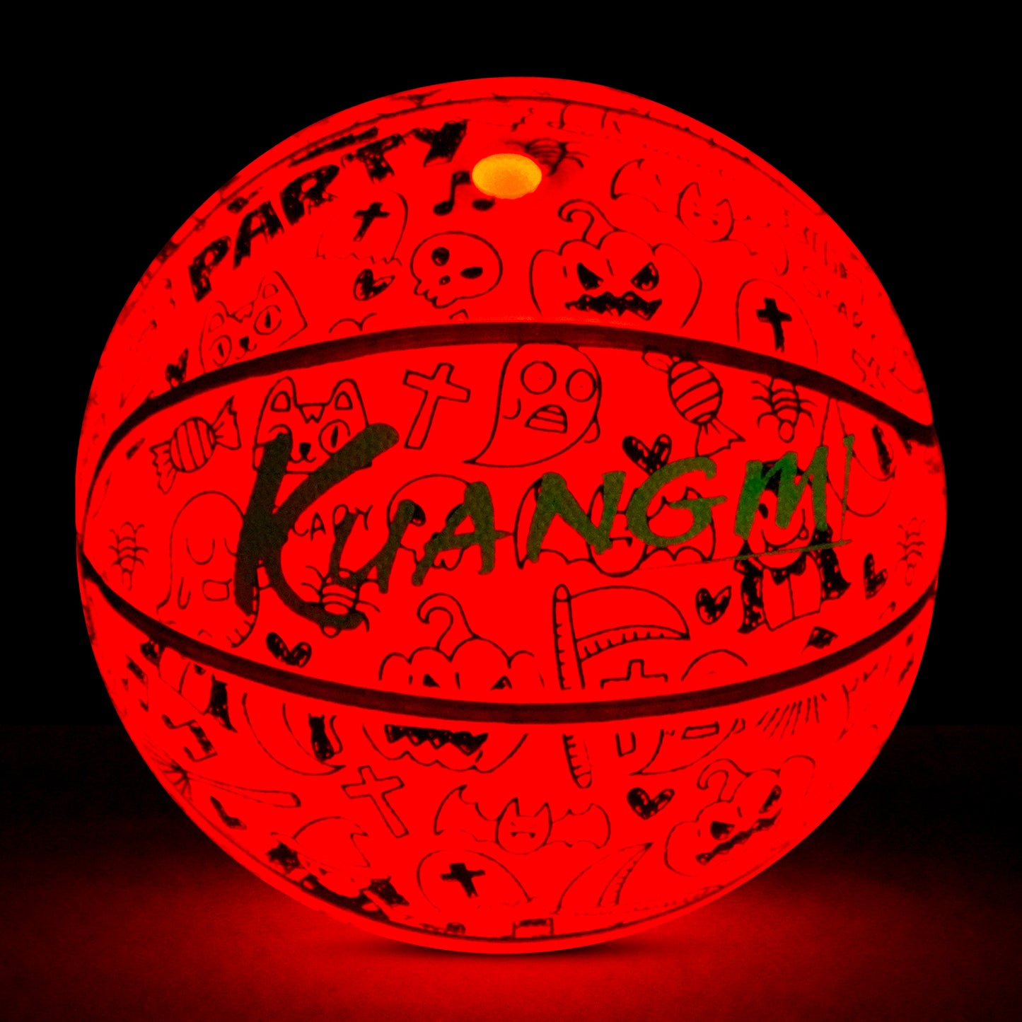 Kuangmi 2025 Halloween Basketball - Size 7 (29.5") Graffiti Design with Built-in LED Lights, Rubber Material, Light-Up on Bounce, Playable & Decorative