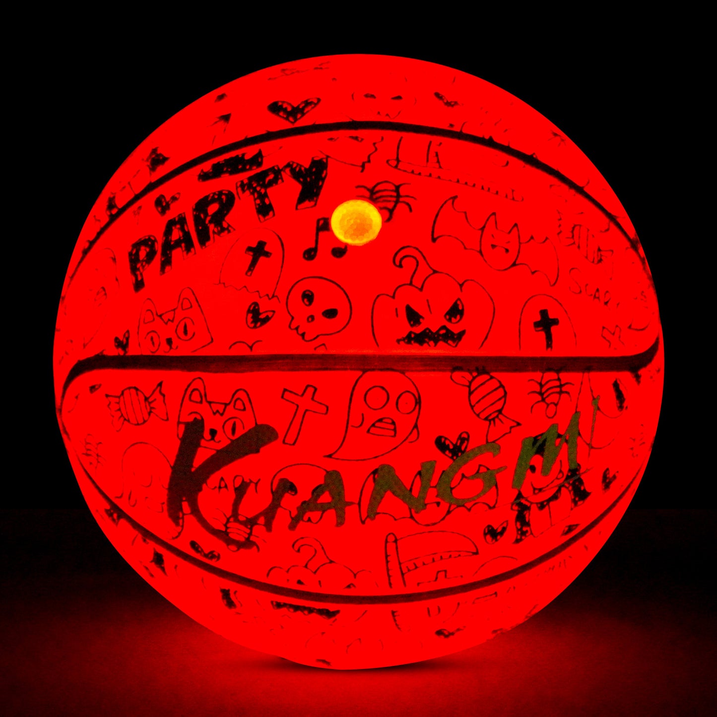 Kuangmi 2025 Halloween Basketball - Size 7 (29.5") Graffiti Design with Built-in LED Lights, Rubber Material, Light-Up on Bounce, Playable & Decorative