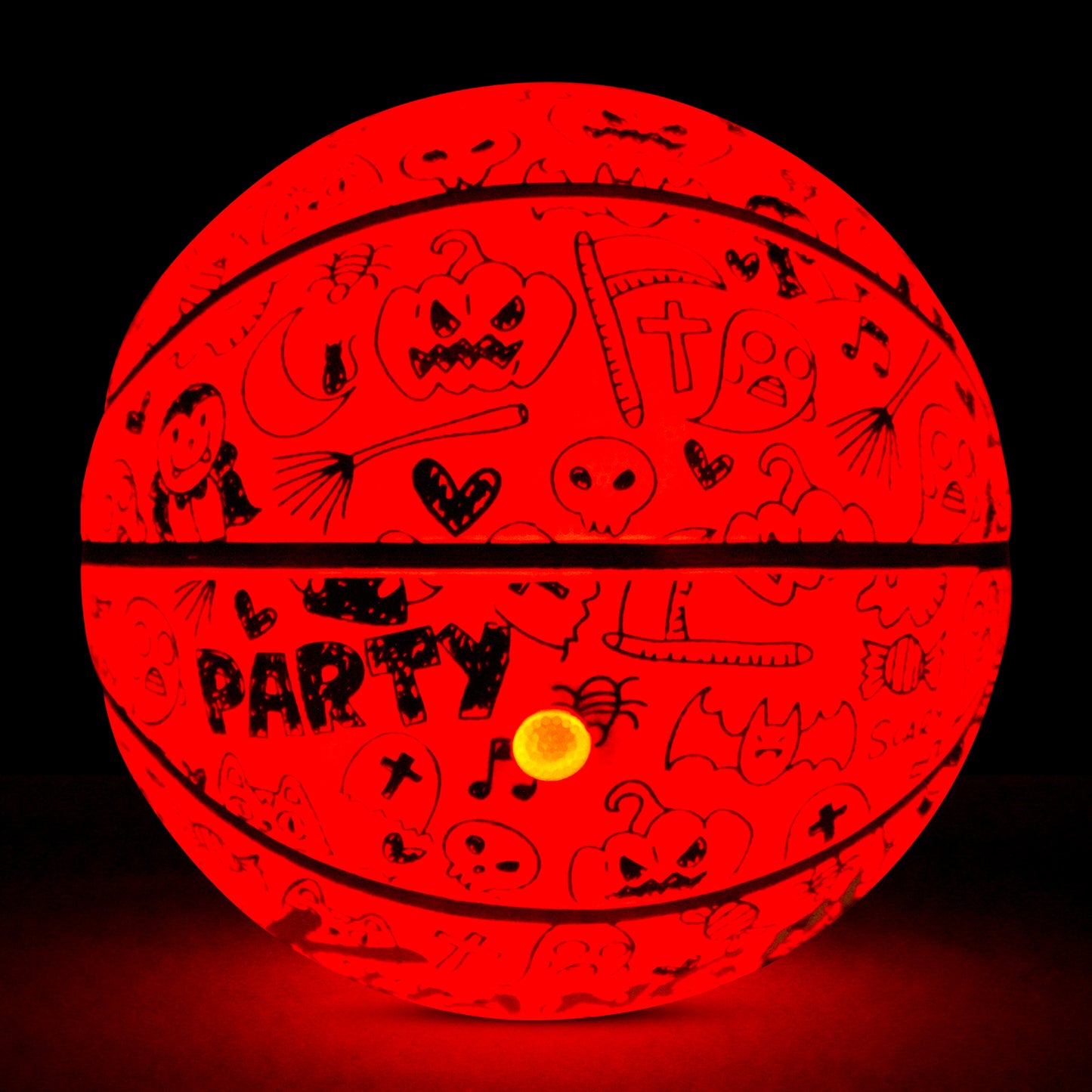 Kuangmi 2025 Halloween Basketball - Size 7 (29.5") Graffiti Design with Built-in LED Lights, Rubber Material, Light-Up on Bounce, Playable & Decorative
