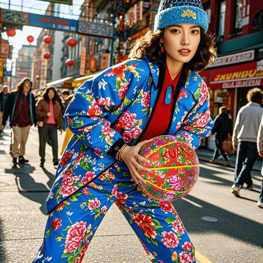 Balón de baloncesto Kuangmi estilo chino con flores grandes, talla 7