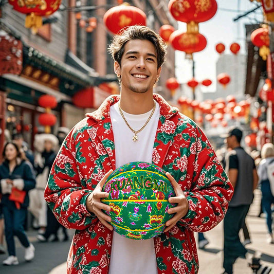 Balón de baloncesto Kuangmi estilo chino con flores grandes, talla 7
