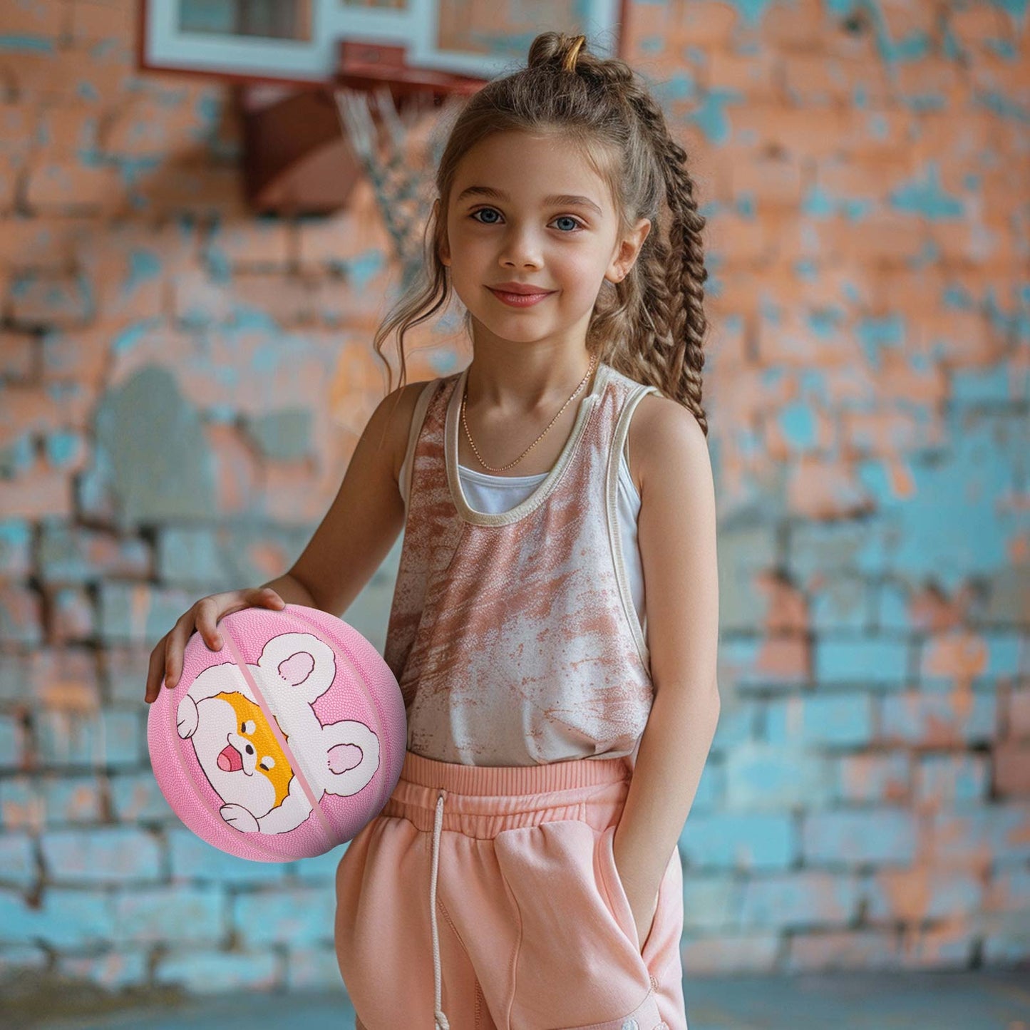 Balón de baloncesto rosa juvenil Kuangmi talla 5