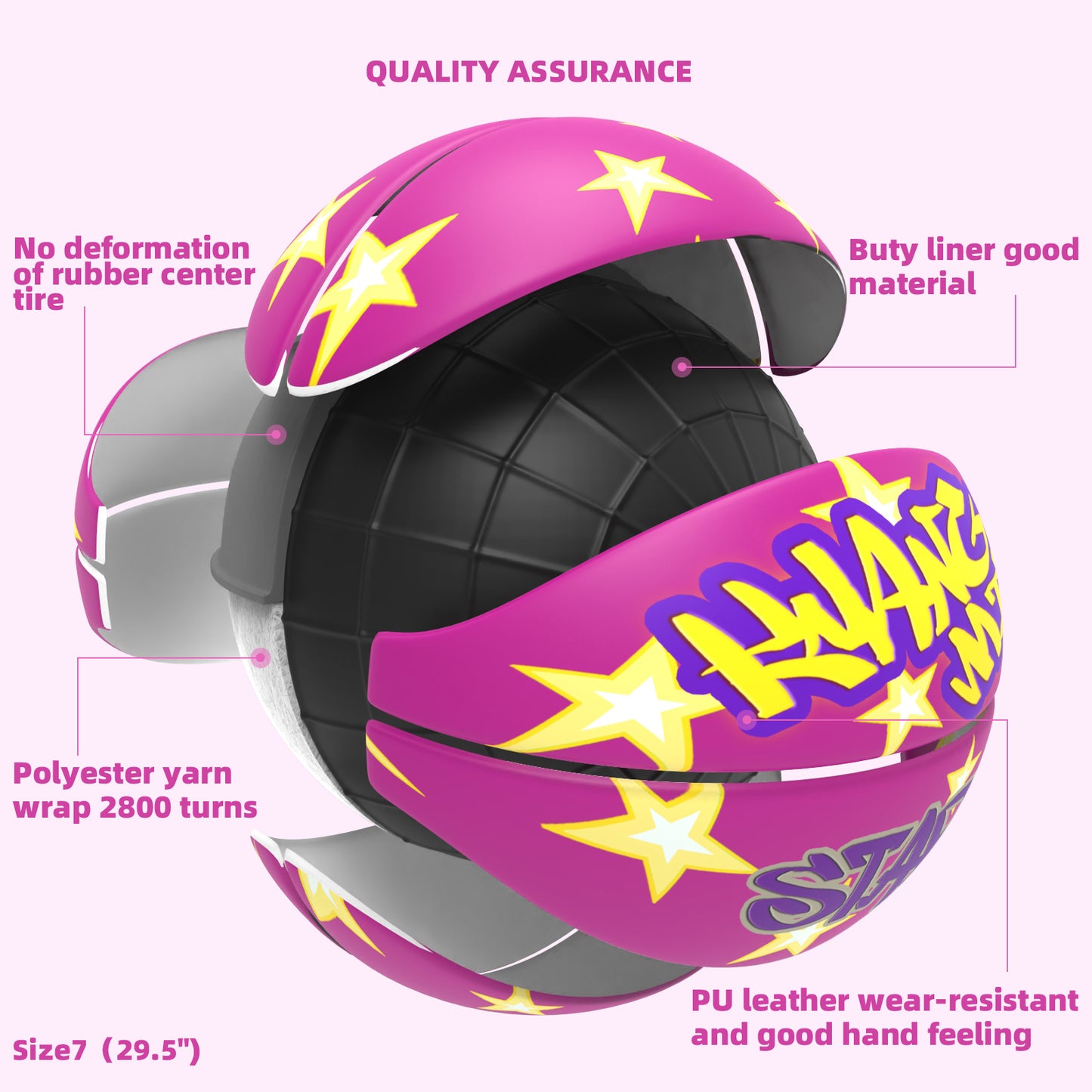 Balón de baloncesto callejero Kuangmi Purple Stars, talla 7