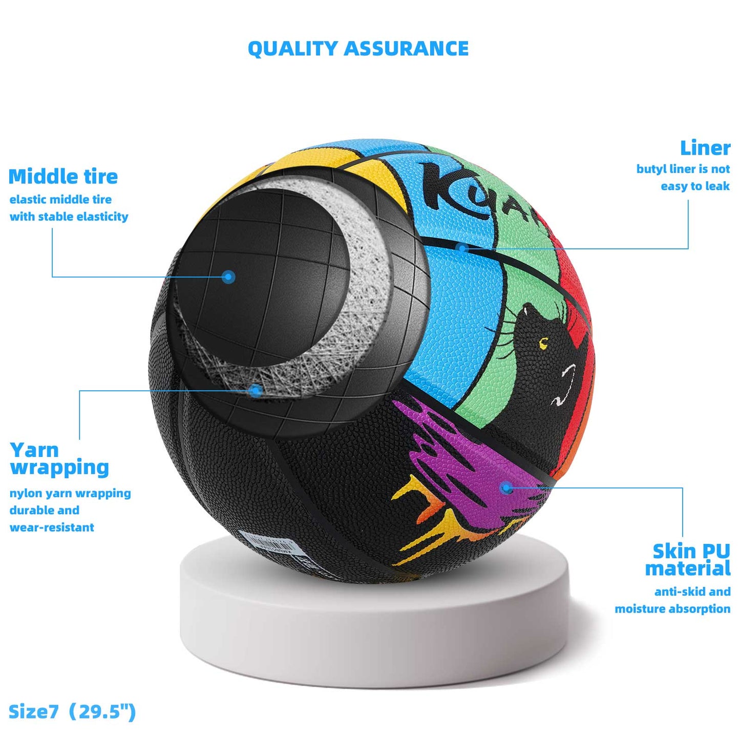 Balón de baloncesto con temática de gato Kuangmi, talla 7
