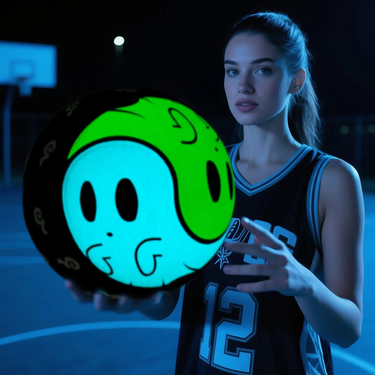 Balón de baloncesto fantasma Kuangmi que brilla en la oscuridad, talla 7, con elementos de Tai Chi