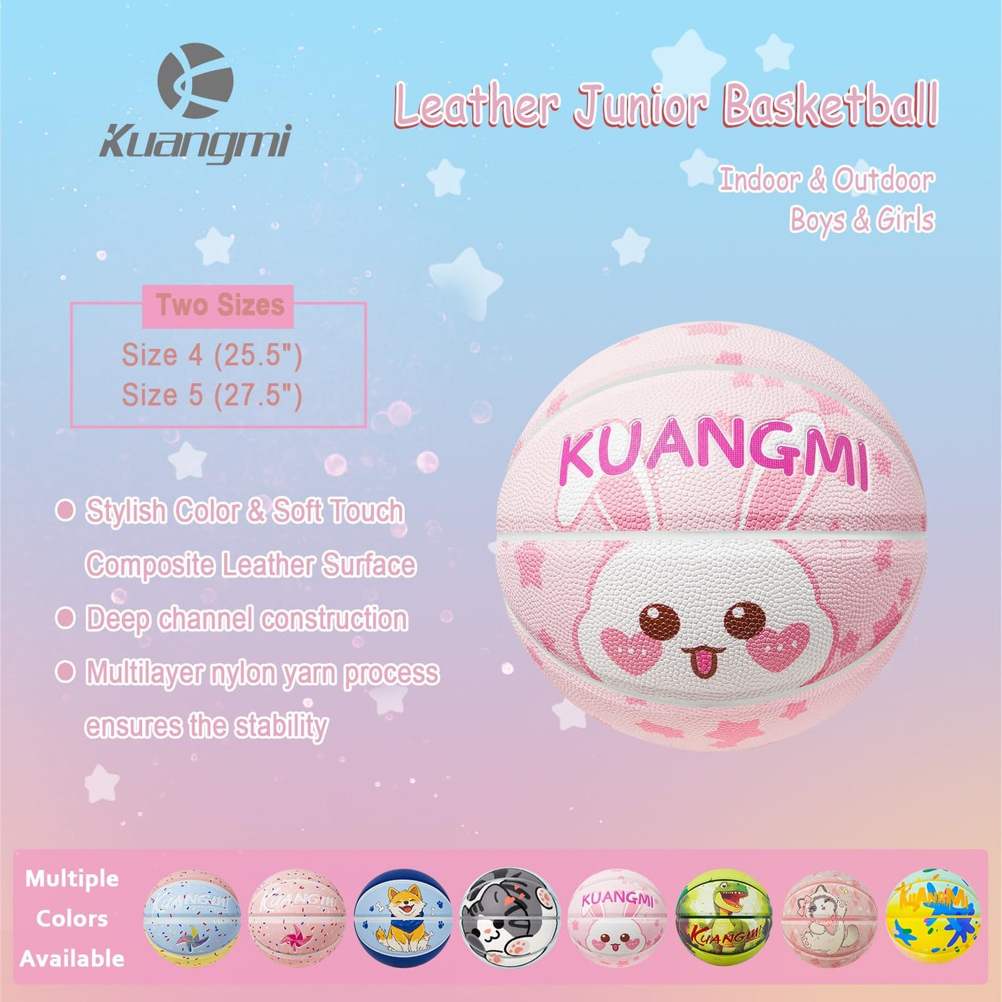 Kuangmi Rabbit Pattern Kids Pink Basketball – Junior Boys/Girls Indoor Outdoor Play