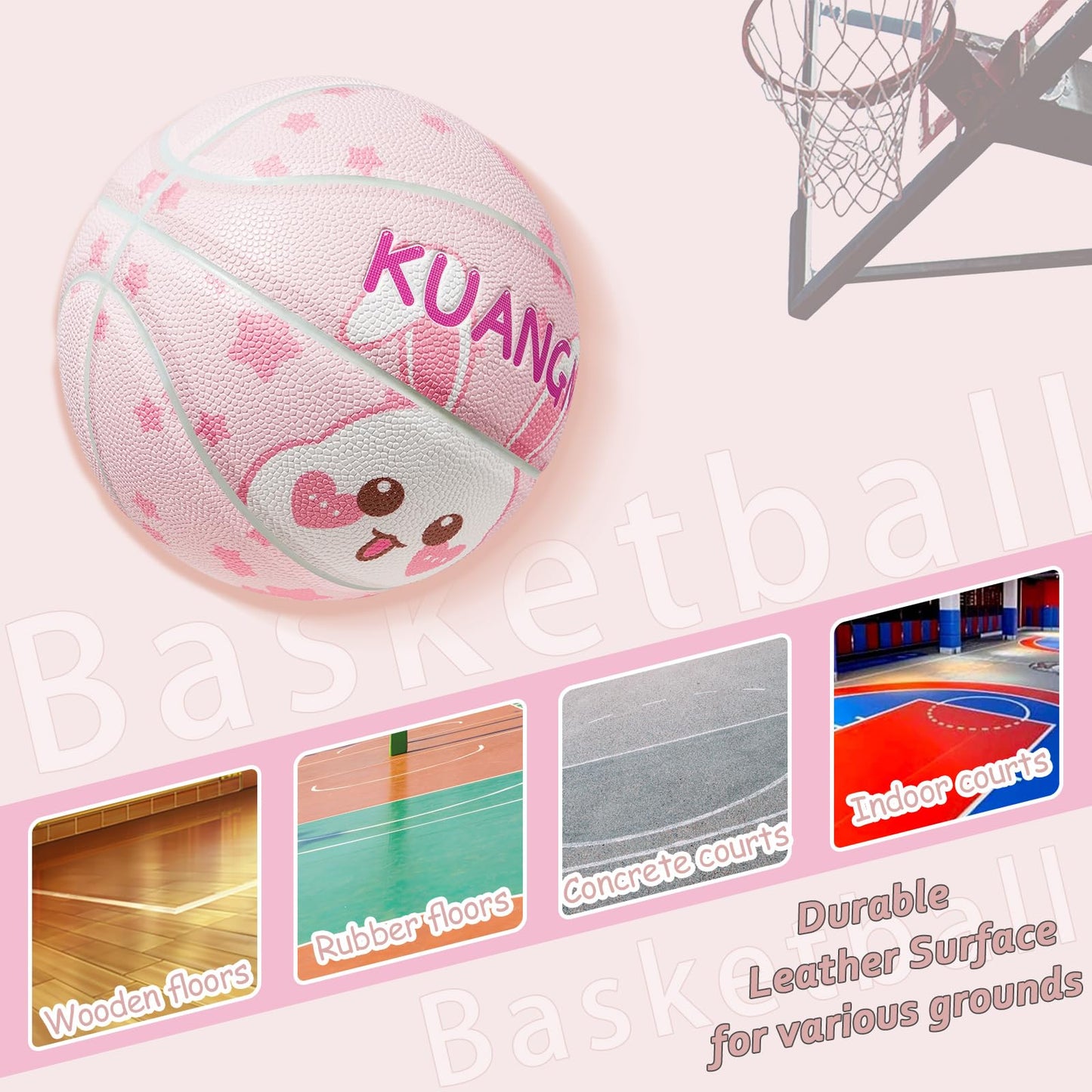 Kuangmi Rabbit Pattern Kids Pink Basketball – Junior Boys/Girls Indoor Outdoor Play