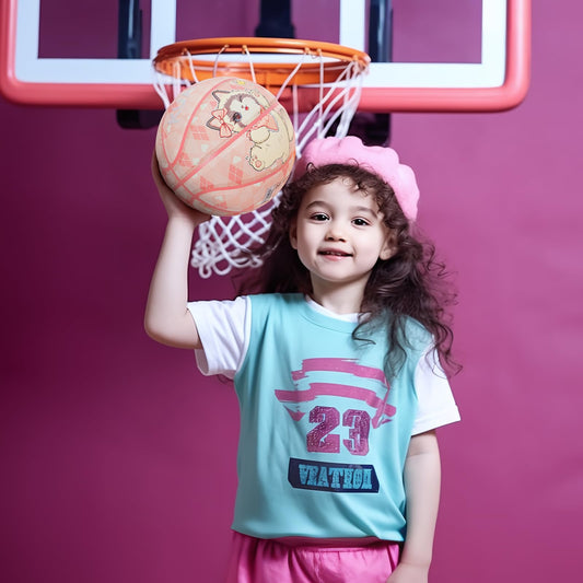 Kuangmi Cats Pattern Kids Pink Basketball – Junior Boys/Girls Indoor Outdoor Play