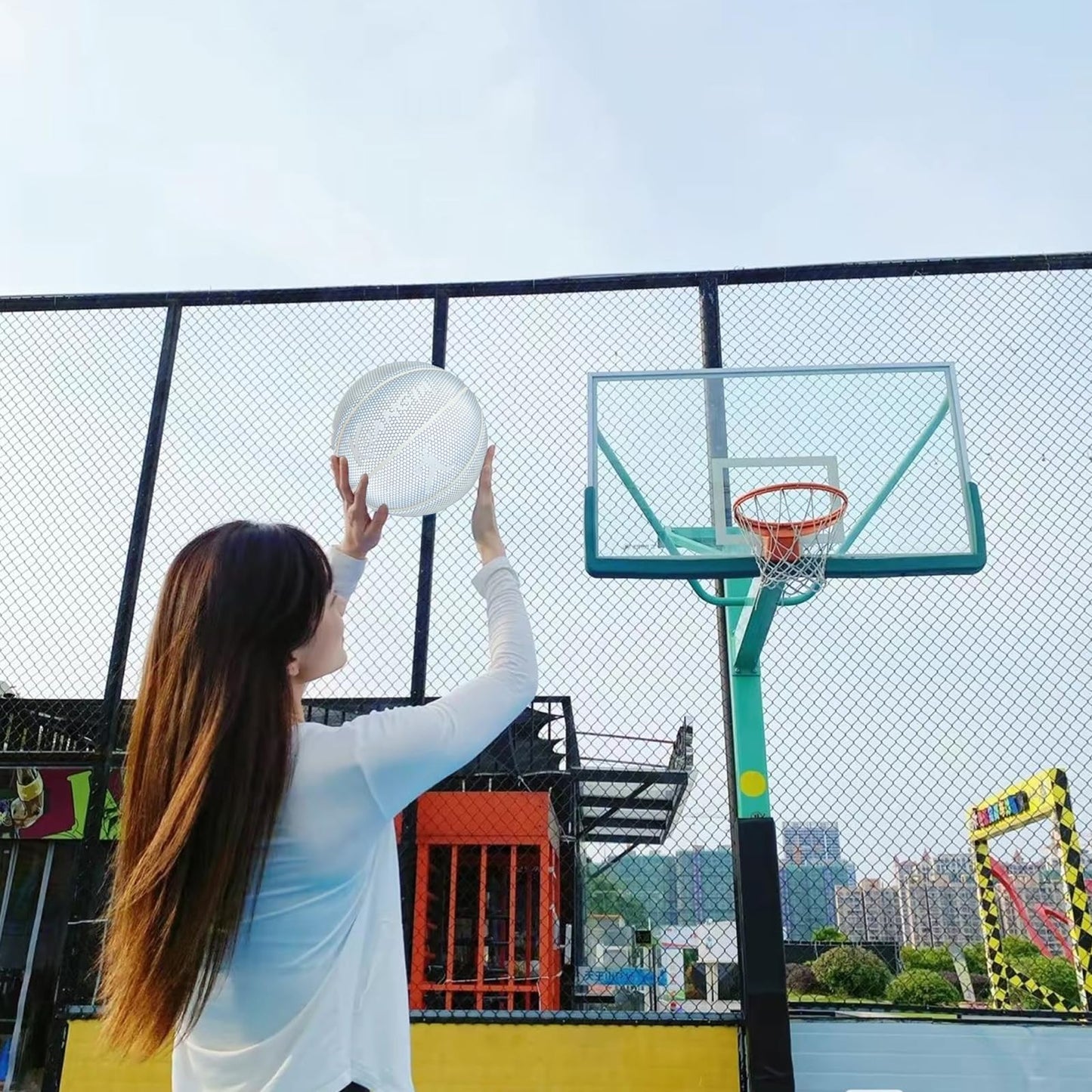 Kuangmi Reflective Glowing Basketball Holographic Luminous for Night Game Light Up Basket Ball Men's Official Size 7 29.5"
