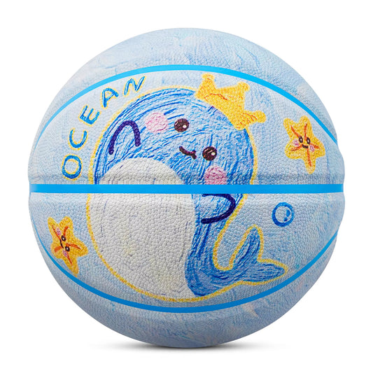 Kuangmi Whale Children's Basketball Size 5（27.5”）PU Material Durable Kids for Indoor Outdoor Play