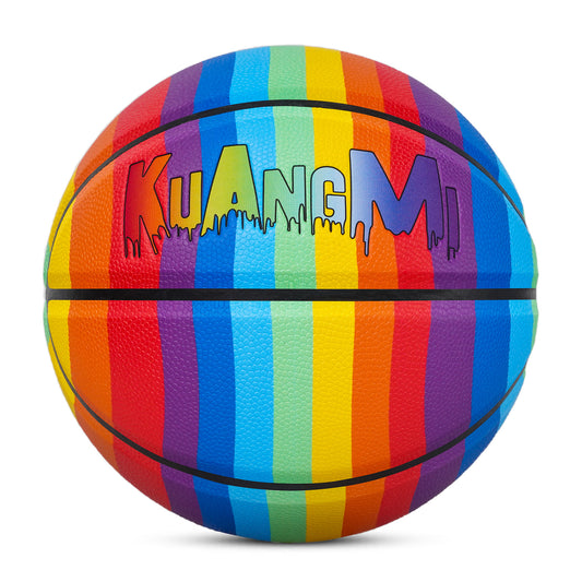 Kuangmi Rainbow Colorful Basketball Size7（29.5“）, Durable PU Ball for Kids Youth Adults, Indoor Outdoor Training Game