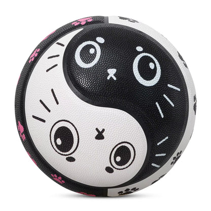 Kuangmi PU Basketball Tai Chi Design with Cute Cat Prints Indoor/Outdoor Use High Bounce & Anti-Slip Size7 29.5"