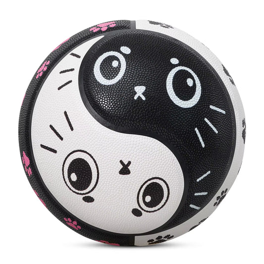 Kuangmi PU Basketball Tai Chi Design with Cute Cat Prints Indoor/Outdoor Use High Bounce & Anti-Slip Size7 29.5"